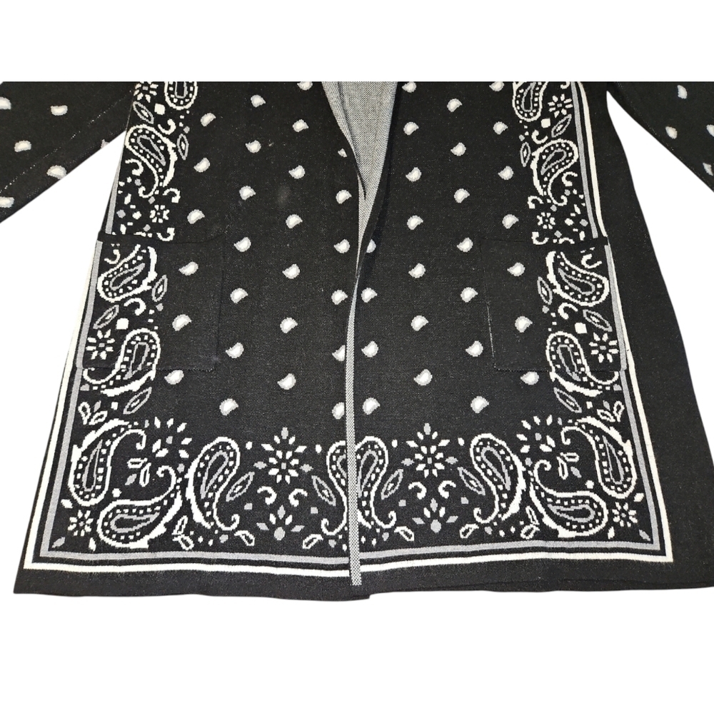Margeaux & Ellie Black & Gray Paisley Open Front Cardigan XL - Picture 5 of 12